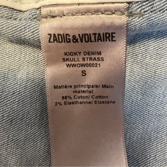 ZADIG & VOLTAIRE ​Kioky Cropped Skull Embellished Denim Jacket Size Small Zip - Picture 11 of 15